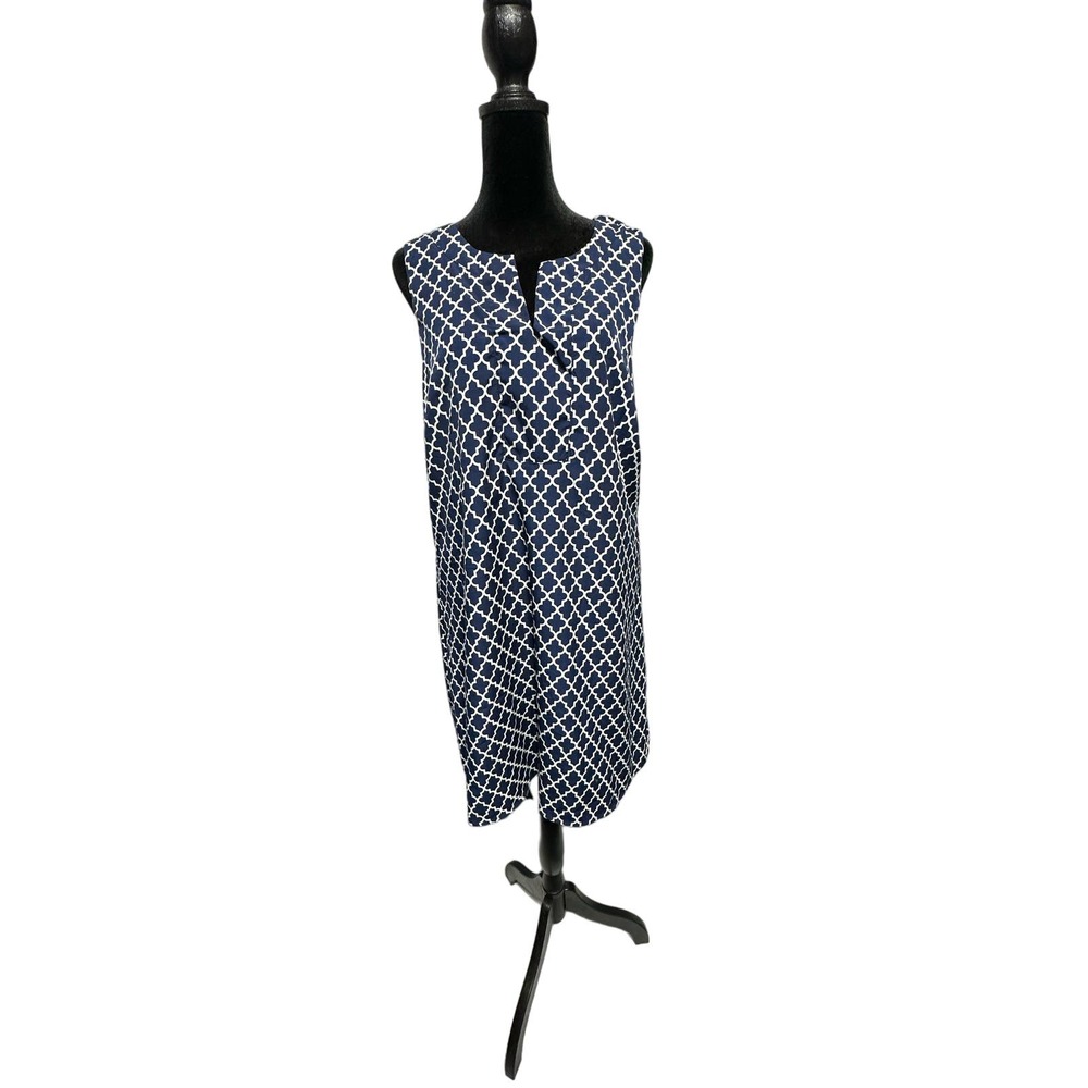Pink Blush Maternity Print Sleeveless Shift Dress Blue‎ Knee Length Pockets L